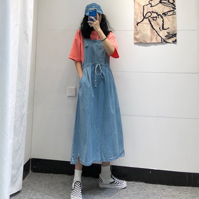 デニムジャンバースカート ワンピース ジャンパースカート ジャンスカ ロング ロング丈 袖なし ノースリーブ スクエアネック フレア ハイウエスト 綿 デニム かわいい 大人可愛い きれいめ シンプル