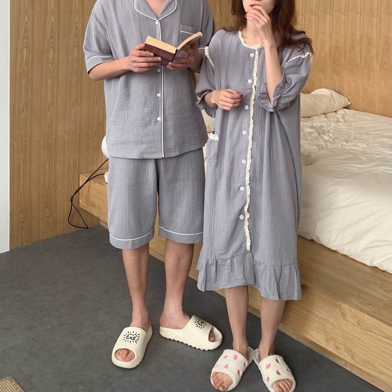 パジャマ ワンピース 7分袖 ミモレ丈 ラウンドネック レース パイピング 前開き ポケット ティアード ルームウェア 部屋着 寝巻き ナイトウェア 大人 女子 かわいい シンプル カジュ 大人可愛い