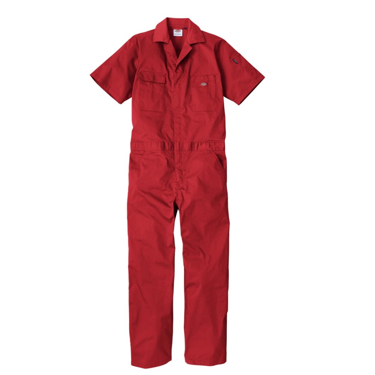 Dickies ディッキーズ ライトT/Cストレッチ 半袖ツナギ レッド M D-6702 つなぎ 接触冷感 夏 コーコス 作業着 作業服