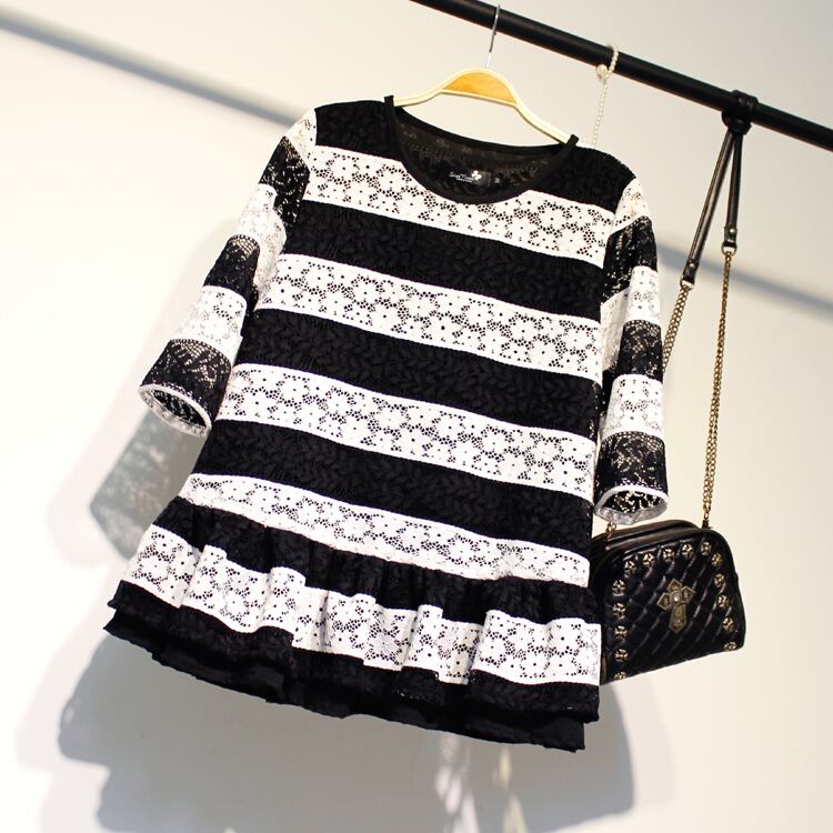 トップス シャツ カットソー 袖あり 七分袖 クルーネック 綿 ボーダー 切り替え ペプラム レース チュニック きれいめ シンプル カジュアル 大人 上品 おしゃれ かっこいい 大人女子 wto05