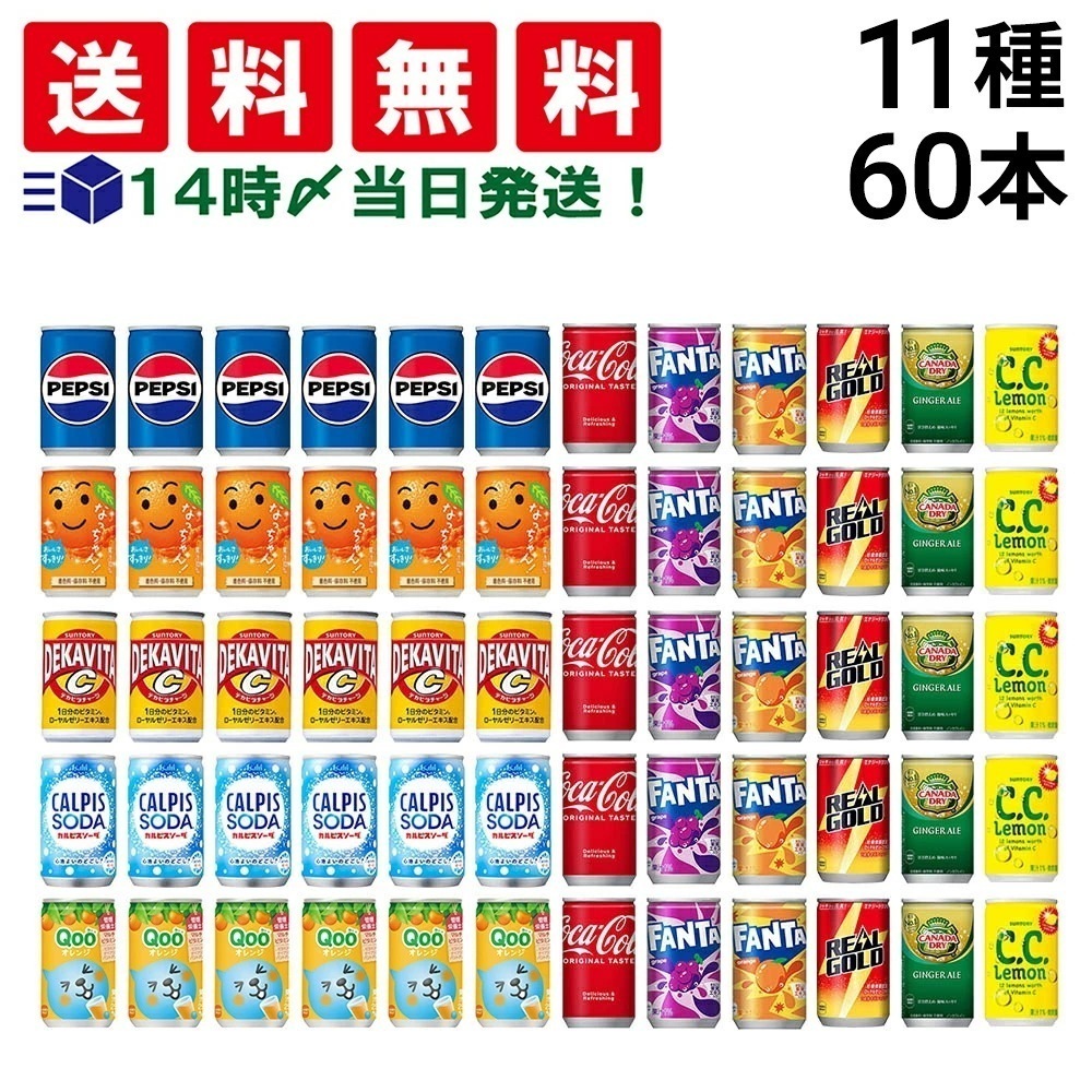 【 当日翌日出荷 】 炭酸飲料 ジュース ミニ缶 160ml 11種 C 2ケース 詰め合わせ アソート セット 計60本 まとめ買い