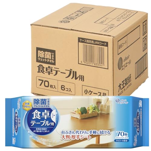 エリエール ウェットティッシュ 除菌 食卓テーブル用 アルコールタイプ 420枚(70枚×6パック) 【ハーフケース】 【.co.jp限定】
