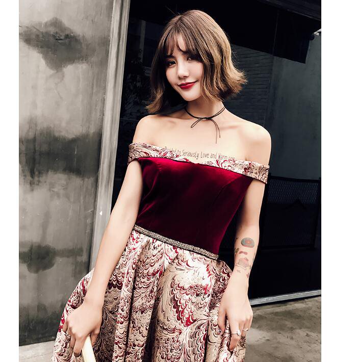 オフショルダー 花柄 ミモレ丈ドレス パーティードレスミニドレス 演奏会 発表会 ピアノ コンサート