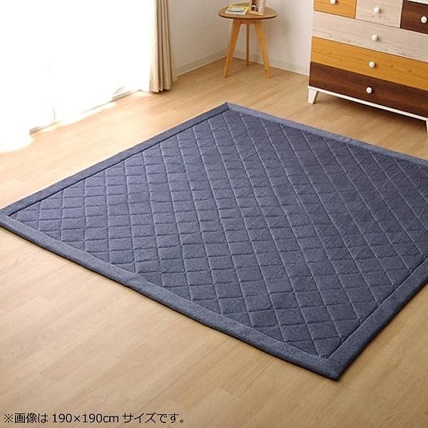 ラグ カーペット デニム調 ニットキルトラグアルバ2IT ブルー 約145145cm ホットカーペット対応 9810832