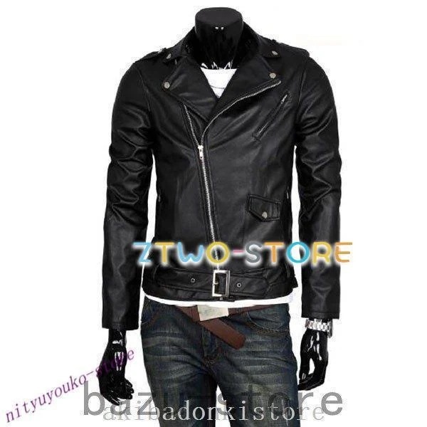 レザージャケットメンズアウター春秋冬長袖革ジャンPUジャケットライダースジャケットテーラード立ち襟無地ショート丈大きいサイズ30%までに制限