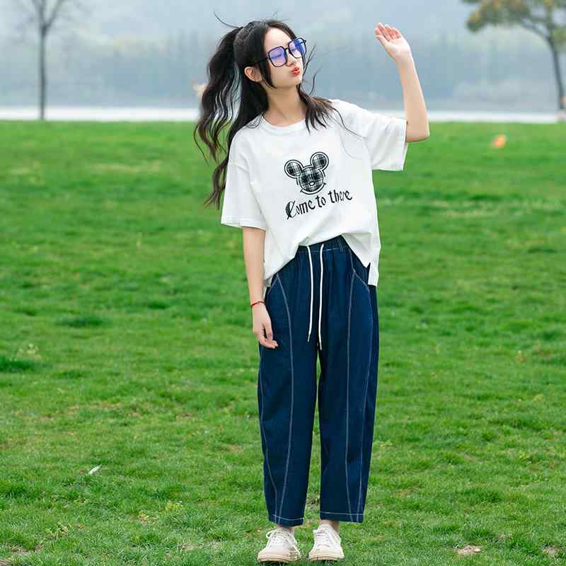 Tシャツ オーバーサイズ プリントTシャツ ジーンズ 半袖 夏 おしゃれ カジュアル JK ホームウェア ガールズ レディース