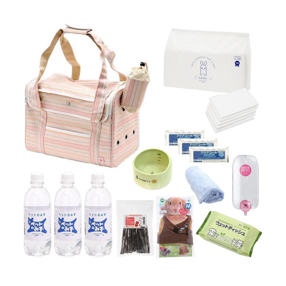うさぎ・モルモット用　防災・避難グッズセット　キャリーバッグピンクｖｅｒ　Ｍ　ホーランドロップなど　ＣＲＣ50―20―67―05―00