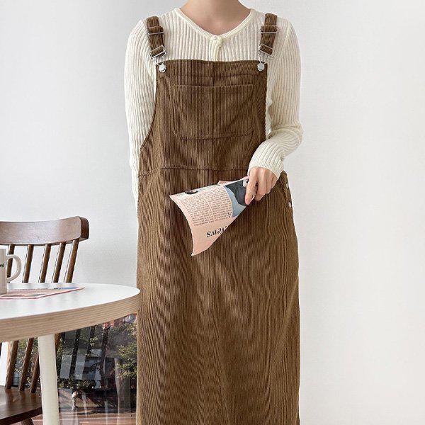 Hスタイル(OP)ディアゴールデンサロペットロングワンピース 秋 冬 裏起毛 ワンピース コーデュロイ OPS ドレス デイリールック