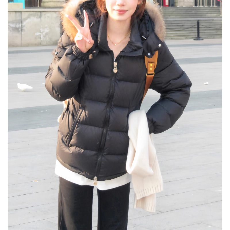 2025年冬新作 カップル ファーカラー フード付き ホワイトダックダウンジャケット レディース プチパファージャケット 厚手コート トレンド