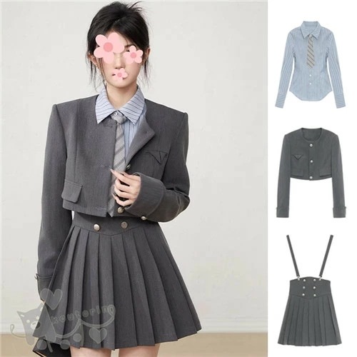 卒業式 スーツ 女の子 韓国 制服 高校生 入学式 女の子 韓国 高校生 4点セット レディース フォーマルスーツ シャツ ジャケット ネクタイ サスペンダースカート 七五三 イベント 発表会 スーツ