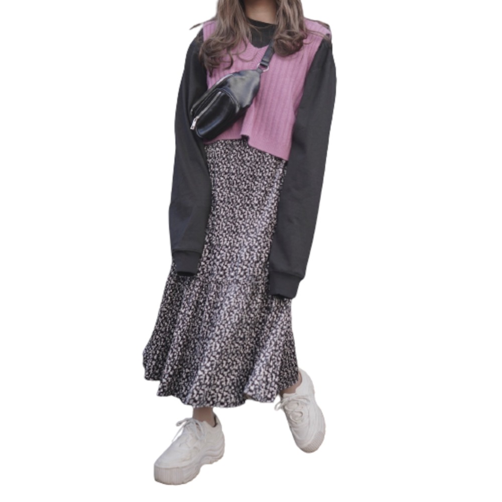 Monotone Flower Tiered Long Skirt (black) A.D.G レディース ボトムス