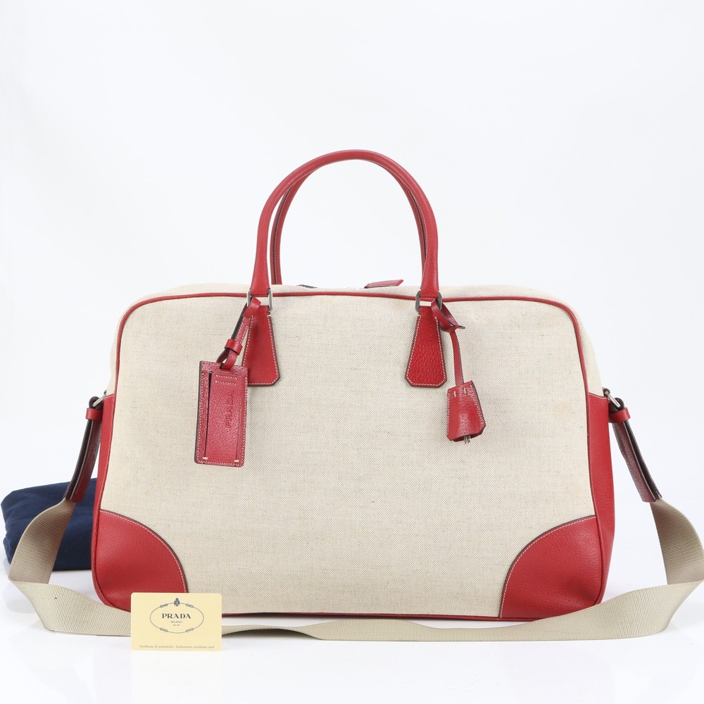 美品 ギャランティカード付 V00481 レザー×キャンバス 2WAY ボストン バッグ 斜め掛け 出張 旅行 トート キャリー ショルダー A4 レディース RUE CQ21-7 中古