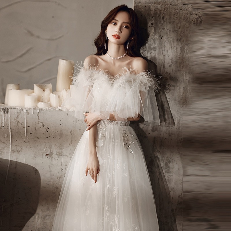 【2枚購入で 3oo円OFF】白いドレス女性の妖精の精神2025春の肩の誕生日スリムホストバンケットドレス