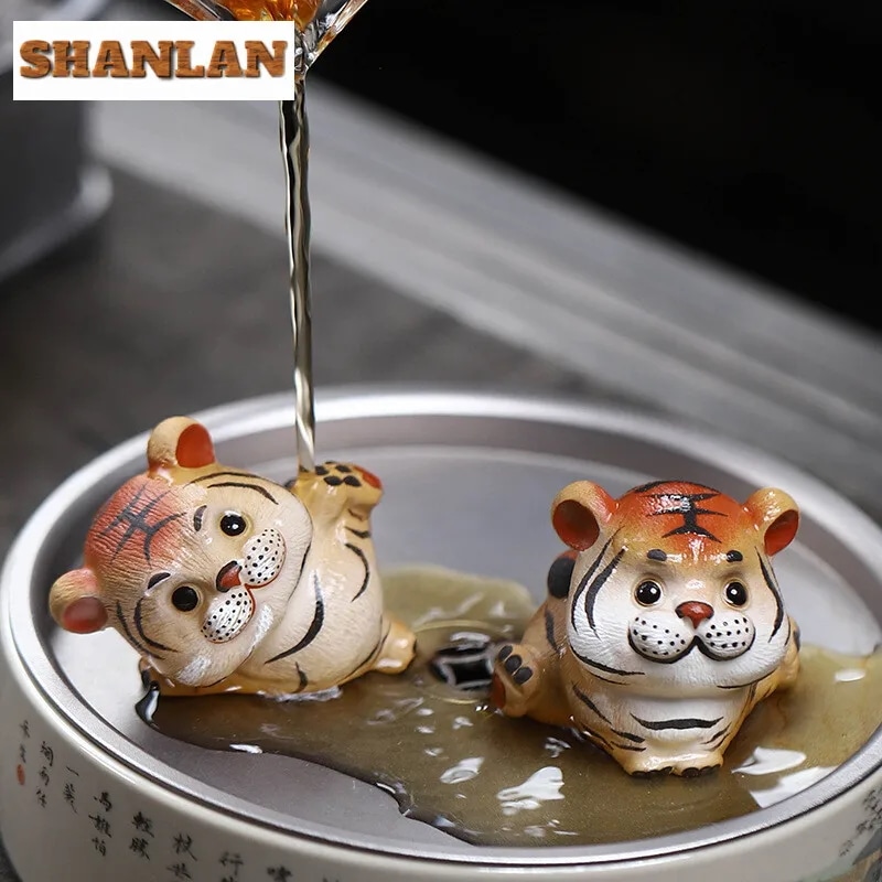 Yixing-手作りのラッキータイガーティー彫刻,紫色の砂,ミニ動物,ティーフィギュア,アートおもちゃ,像,ティーアイテム,装飾品,かわいいペット - 15