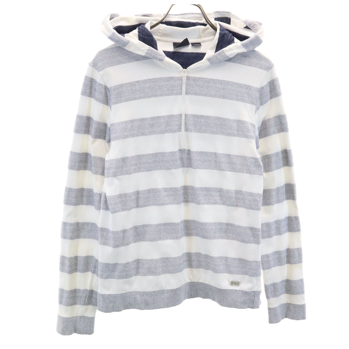 ボーダー柄 長袖 ハーフジップ パーカー S ホワイト メンズ 古着
