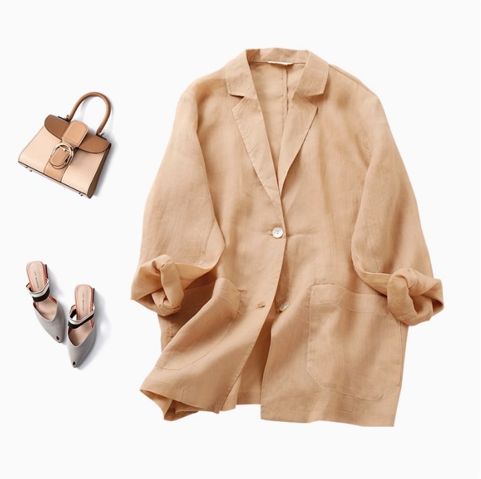 スーツジャケット レディース 春夏 綿麻 七分袖 ブレザー リネンスーツ 薄手 カジュアル テーラード ジャケット 着痩せ 通勤 オシャレ フリーサイズ カーキ ホワイト