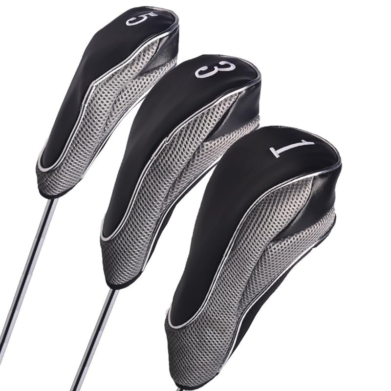 Andux ゴルフマジックテープ ドライバーヘッドカバー ウッドヘッドカバー 460cc 交換可能な番号タグ付き 3個セット MT/MG10 (グレー)