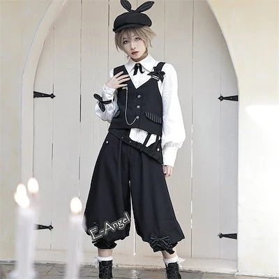 【急速出荷!】ロリータファッション 少年装 セットアップ 復古 王子系 皇子系 コスプレ シャツ ベスト パンツ レトロ おしゃれ ゴスロリ 控えめロリータ オールインワン ユニセックス dark 病