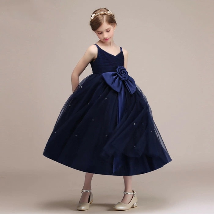子供ドレス 女の子 ドレス 子どもドレス ワンピース ロング フォーマル プリンセス お姫様 ピアノ発表会 七五三 入学式 ネイビー 7,343円