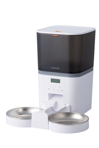 エレコム 自動給餌器 中小型犬 猫用 6L (約3.3kg) 2皿 タイマー機能付 録音機能付 幅320×奥行355×高さ326.5mm ホワイト PET-AF02WH