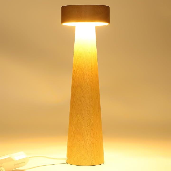 ドイツ産天然木 ブナ 木製 間接照明 ベッドサイドランプ テーブルランプ 卓上ライト ナイトライト 授乳ライト LED 灯台シリーズ 太首ハイネック-タッチ式( 木目)