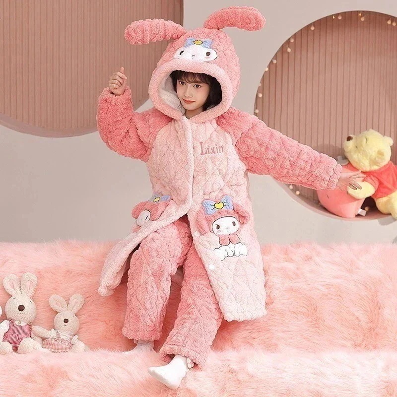 子供用パジャマの女の子3層綿珊瑚ベルベット厚みのある暖かい女の子フランネル親子部屋着