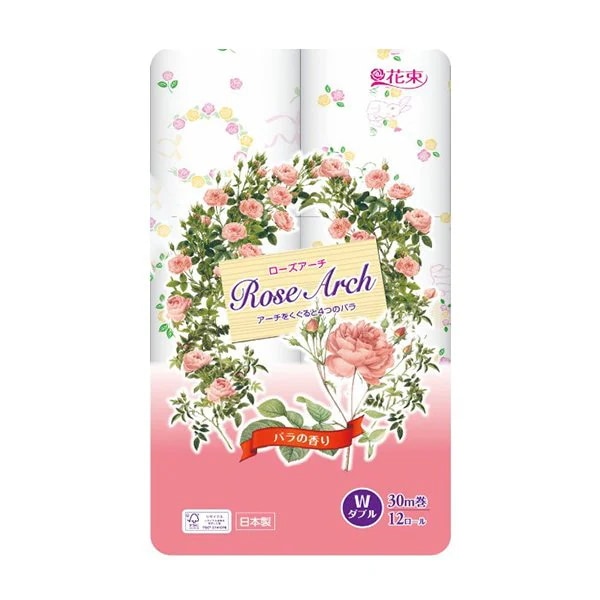 トイレットペーパー 丸富製紙 花束ローズアーチ ダブル30m バラの香り 再生紙 12ロール入り X8パック
