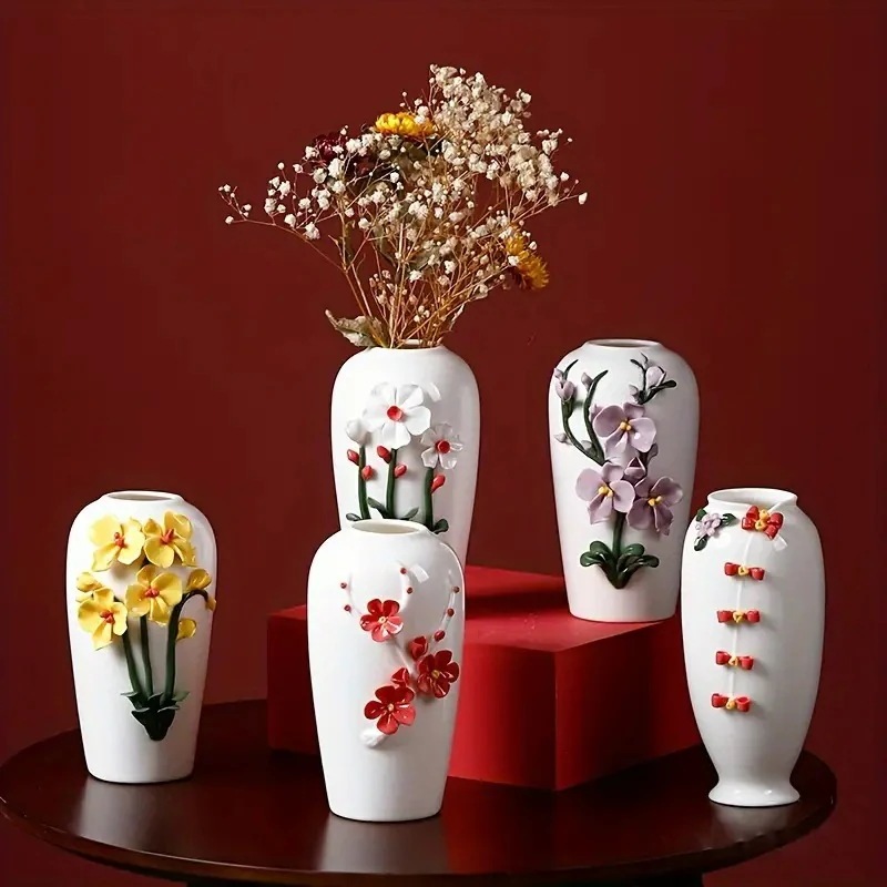 フラワーベース 3D 手作り ヨーロピアン ヴィンテージ セラミック テーブルトップ バッドベース リビングルーム 玄関飾り ダイニングテーブル センターピース 花 4-7