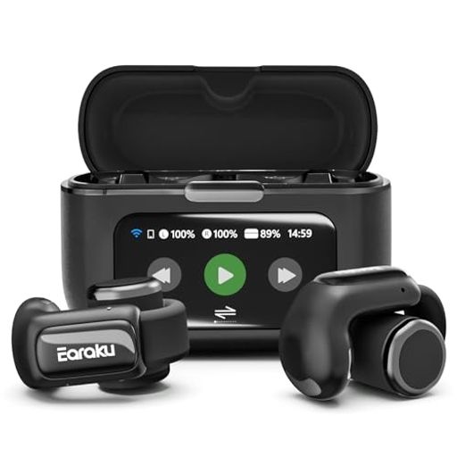 Earaku(イアラク)イヤホン Bluetooth オープンイヤーイヤホン【究極の音体験・業界初多機能タッチスクリーン】ワイヤレスイヤホン イヤーカフ ブルートゥース ノイズキャンセリング Blue