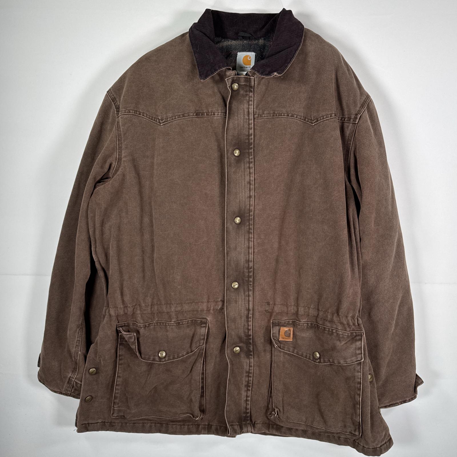 古着 ダック ワークジャケット ブランケットライナー ドローコード カバーオール コート XL ブラウン メンズ