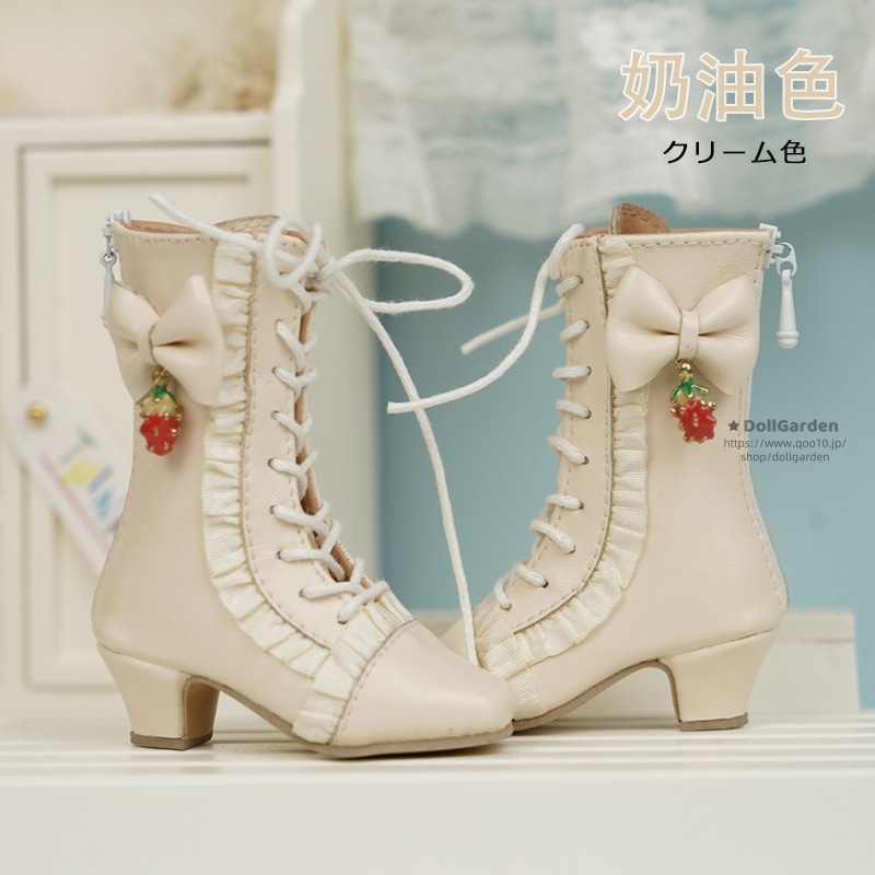 ドール用靴 BJD 1/4 1/6 ショートブーツ ハイヒール クリーム/ホワイト/ピンク YOSD/MSDサイズ球体関節人形用シューズ 蝶結び フリル