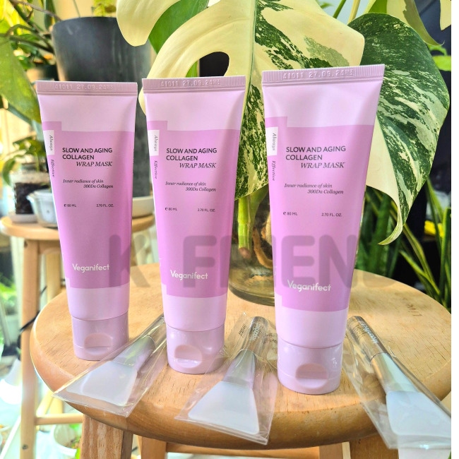 [1+1+1] ビーガンエフェクトスロー＆エイジング低分子コラーゲン水光ラップマスク80ml x 3個 +贈り物