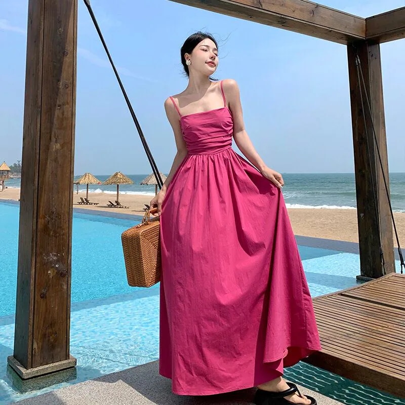 春新作 ワンピース 春 夏 ロング マタニティ 無地 ロングワンピース レディース ロング丈 キャミワンピース 韓国ワンピース ドレス ピンク 20代