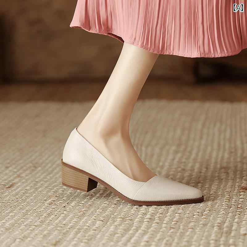 パンプス ローファー レディース オフィス パンプス つま先 浅い口 厚手 ヒール シングル シューズ 女性 スタイル 革 通勤 ソフト ソール