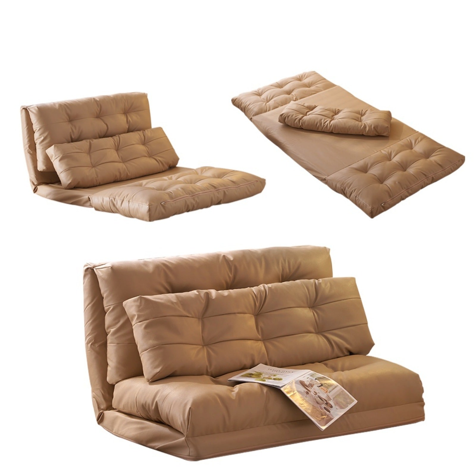 【日本国内出荷-3日で配達】ソファーベッド ソファベッド ローソファー 2人掛け マルチに使える3WAY 6段階リクライニング クッション付き 座椅子 ソファ 折りたたみベッド DJYC22