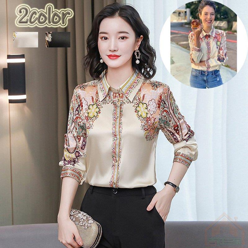 ブラウス レディース きれいめ 40代 春夏秋新作 オシャレシフォンブラウス 花柄シャツ パフスリーブ 長袖トップス 大人 通勤OL ゆったり シャツ30代 50代 バレンタイン 2023 プレゼント