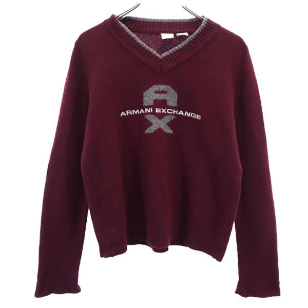 長袖 Vネック ニット L パープル系 セーター ロゴ レディース