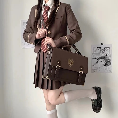 【3日で出荷】全2カラー　紋章入りサッチェルバッグ 大容量 カレッジ JK ユニフォームバッグ レディース ショルダーバッグ ハンドバッグ ショルダーバッグ クロスボディバッグ 学生バッグ 高校生 4,532円