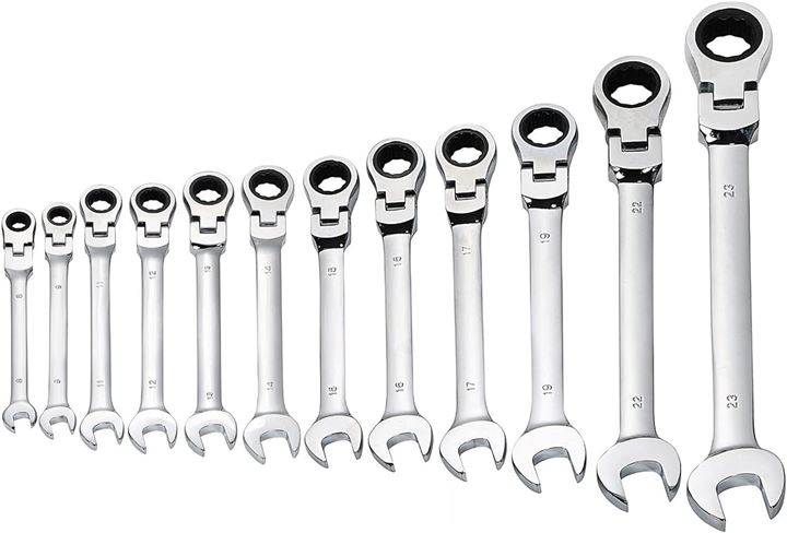 首振りフレックス ラチェット ギア レンチ セット 大きさ いろいろ フレックスギア スパナ コンビネーションレンチ ラチェットレンチ 工具セット(12本セット)