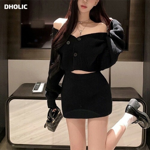 [メガ割りSALE]マルチ2WAYニットカーディガン&ミニスカートSET