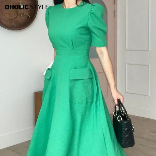 [メガ割りSALE]パフ半袖リボンカーゴフレアワンピース・p678505