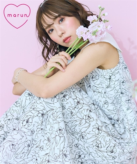 ロングマキシ丈/半袖 大きいサイズ フラワープリントデザインワンピース marun