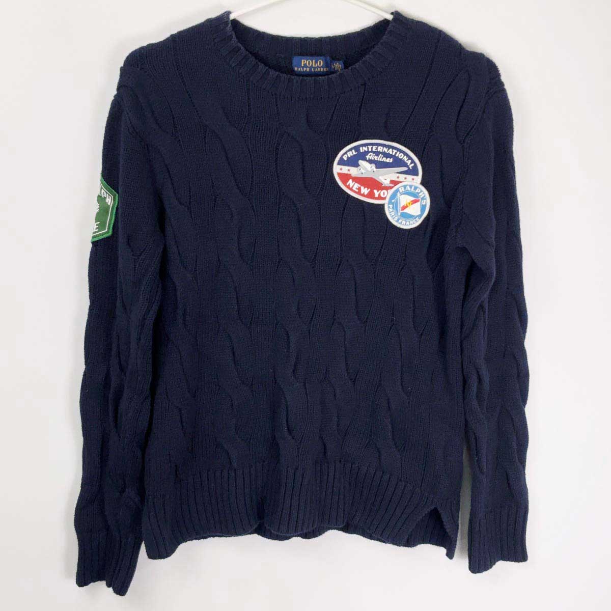 【中古】ポロラルフローレン Polo by Ralph Lauren ニット セーター ワッペン XS ネイビー レディース