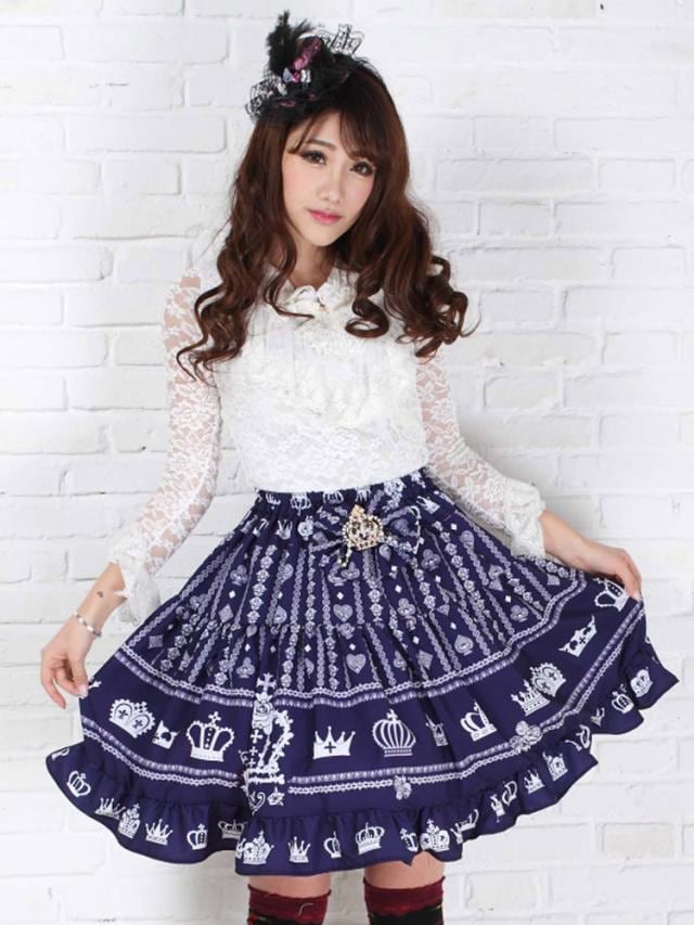 【全店任意2枚購入で100円OFF】ゴスロリロリィタスカートSKロリータファッションディープブルークラシックゴシッククラシカルパンククラロリ甘ロリお茶会入学式イベント