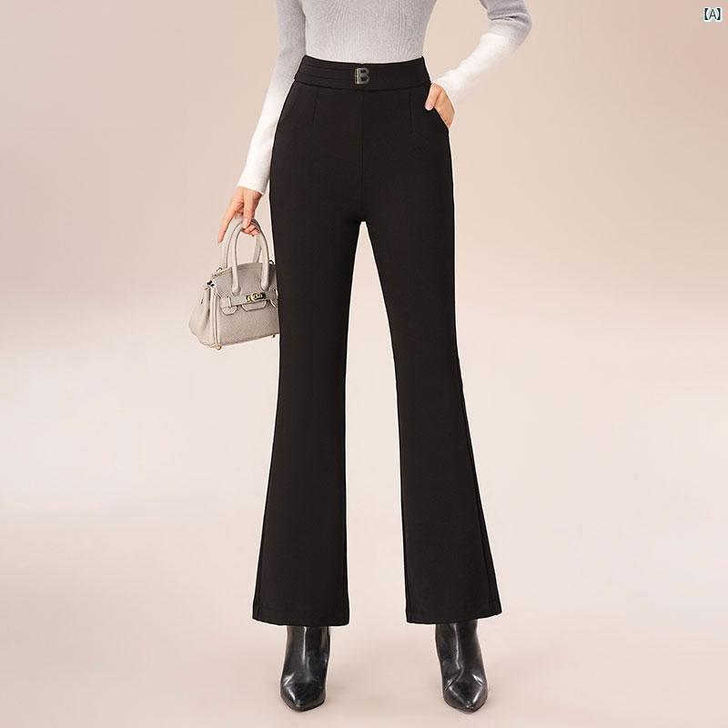 レディース　ファッション　オシャレ　シンプル 冬 ファッション 厚手 マイクロフレア パンツ ハイウエスト スリム カジュアル 裏起毛 ストレート ワイド レッグ コットンパンツ