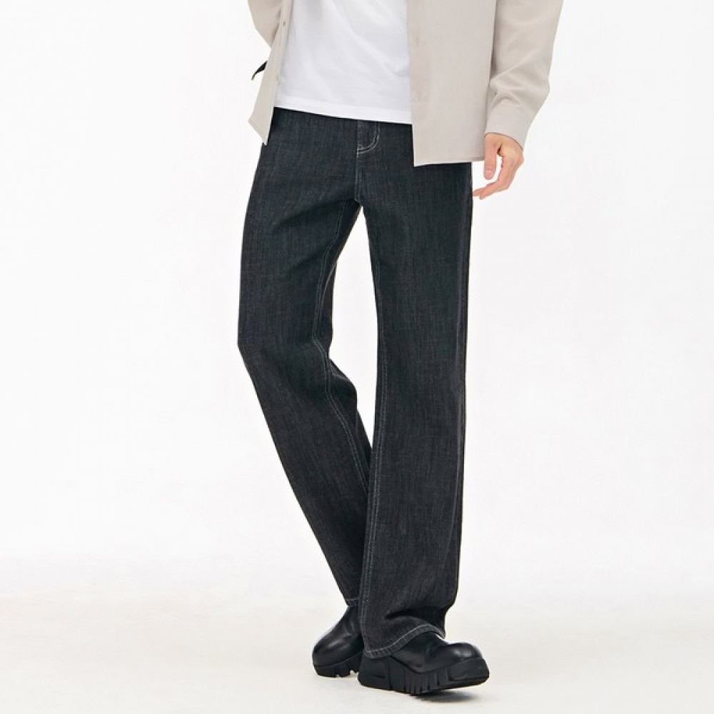 [チェイスカルト] M コットンリネンブレンドワイドデニム