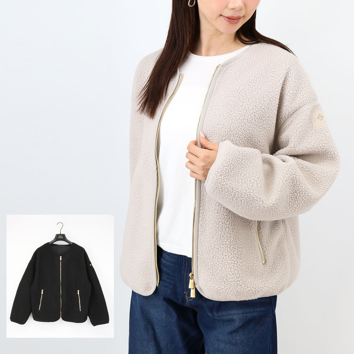 LTAT25S4041-L SALIA サリア ノーカラーボアブルゾン ボアアウター ロゴ 長袖 フリース ジャンパー ブランド