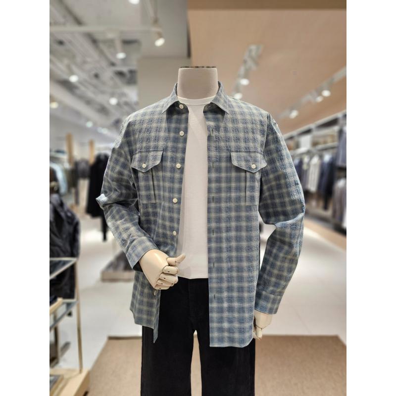 [坡州店] AND Z() 2種類のカラーコットンシアサッカー長袖シャツ (BZG2WC1204)