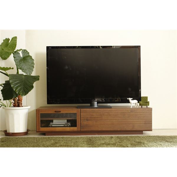 テレビ台/ローボード (幅130cm 37型58型対応) ブラウン 日本製 木製 引き出し収納 フラップ扉付き (リビング)