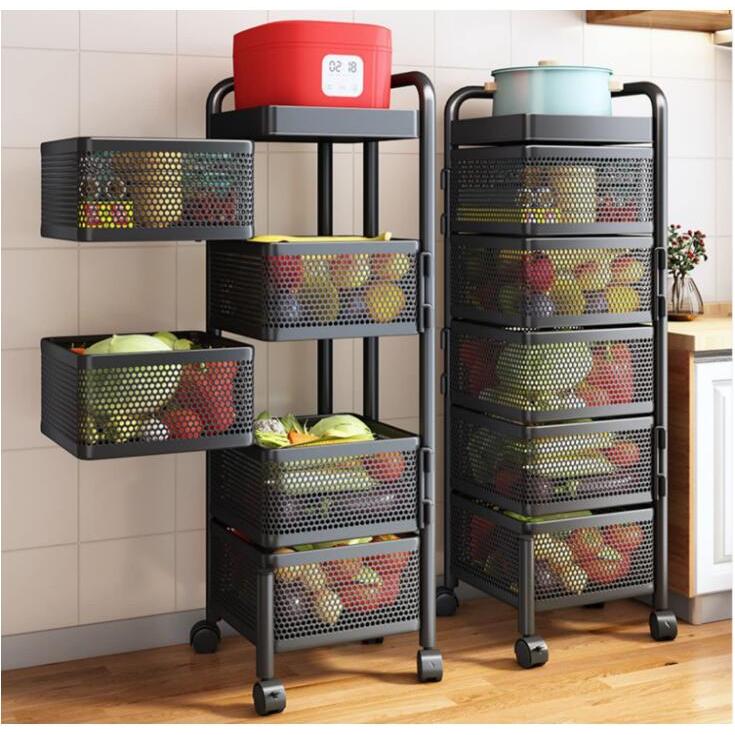 キッチンワゴン カート 調味料ラック 収納ワゴン 移動式 小物収納 バスケットラック キッチン収納カート メッシュ 組立簡単５段 HQ-TT-23